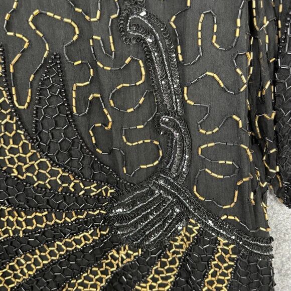 Vintage Mark John II Intricate Beaded Silk Top Size M Sequins Cocktail Party NYE - Picture 5 of 10